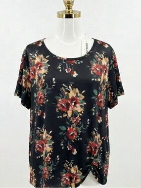 Plus Size 28 floral W Side Knot T-shirt Top blouse